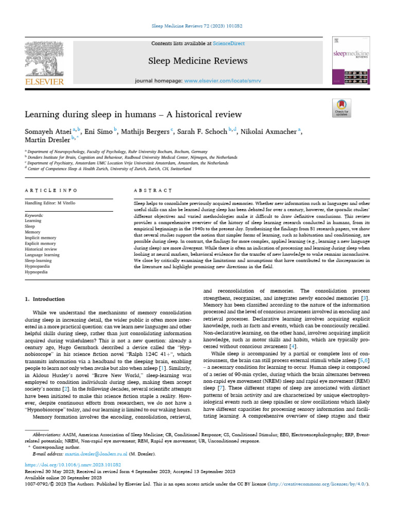 Learning During Sleep In Humans Pdf Sleep Rapid Eye Movement Sleep