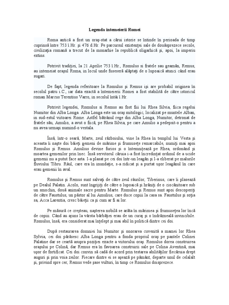 Legenda Intemeierii Romei | PDF