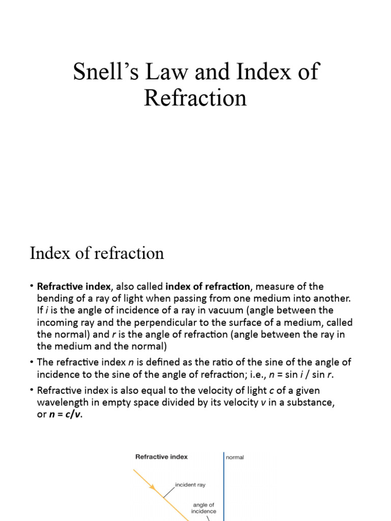 Snells Law and Index of Refraction PDF