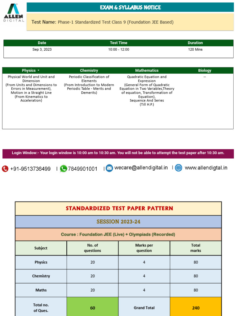 Exam & Syllabus Notice: Test Name | PDF