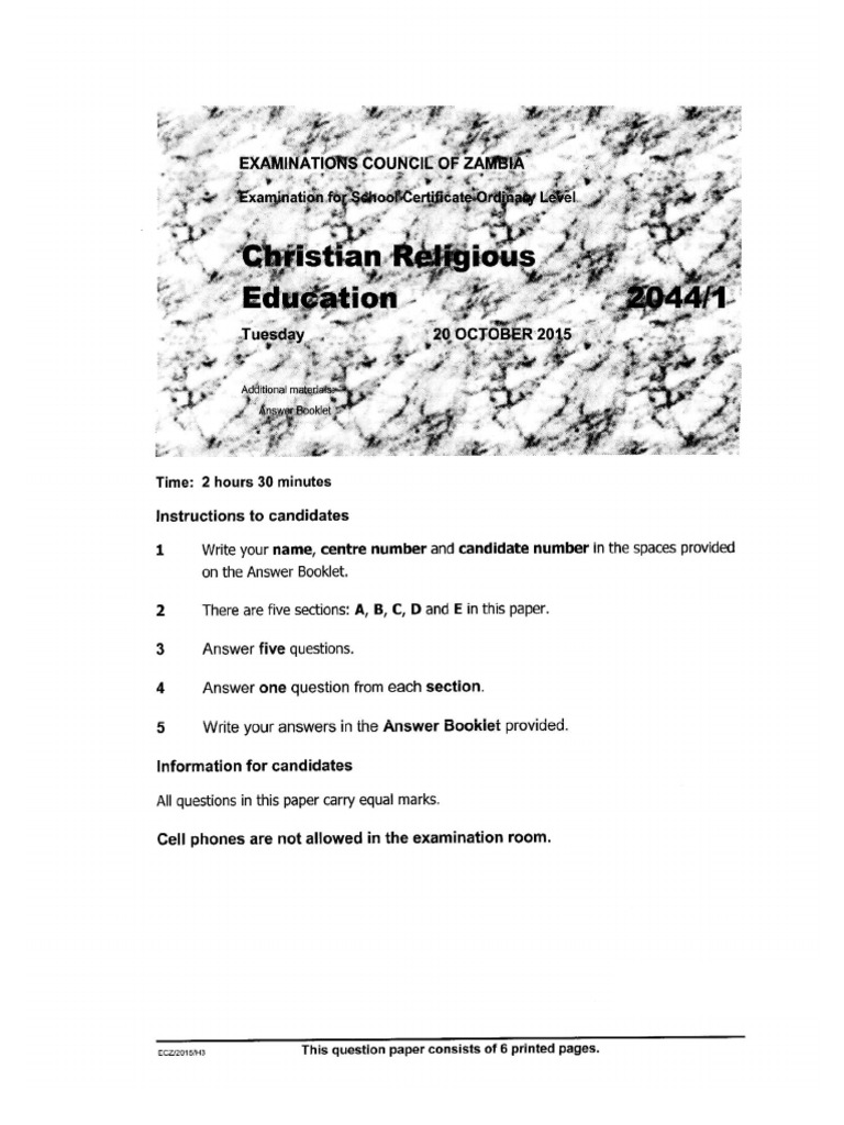 2015 Religious Education (2044) Past Paper | PDF