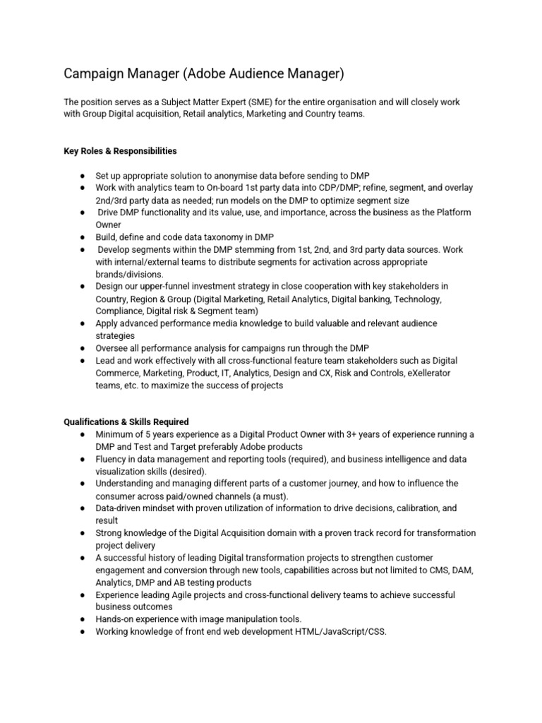 Adobe Audience Manager Role Overview | PDF | Analytics | Business