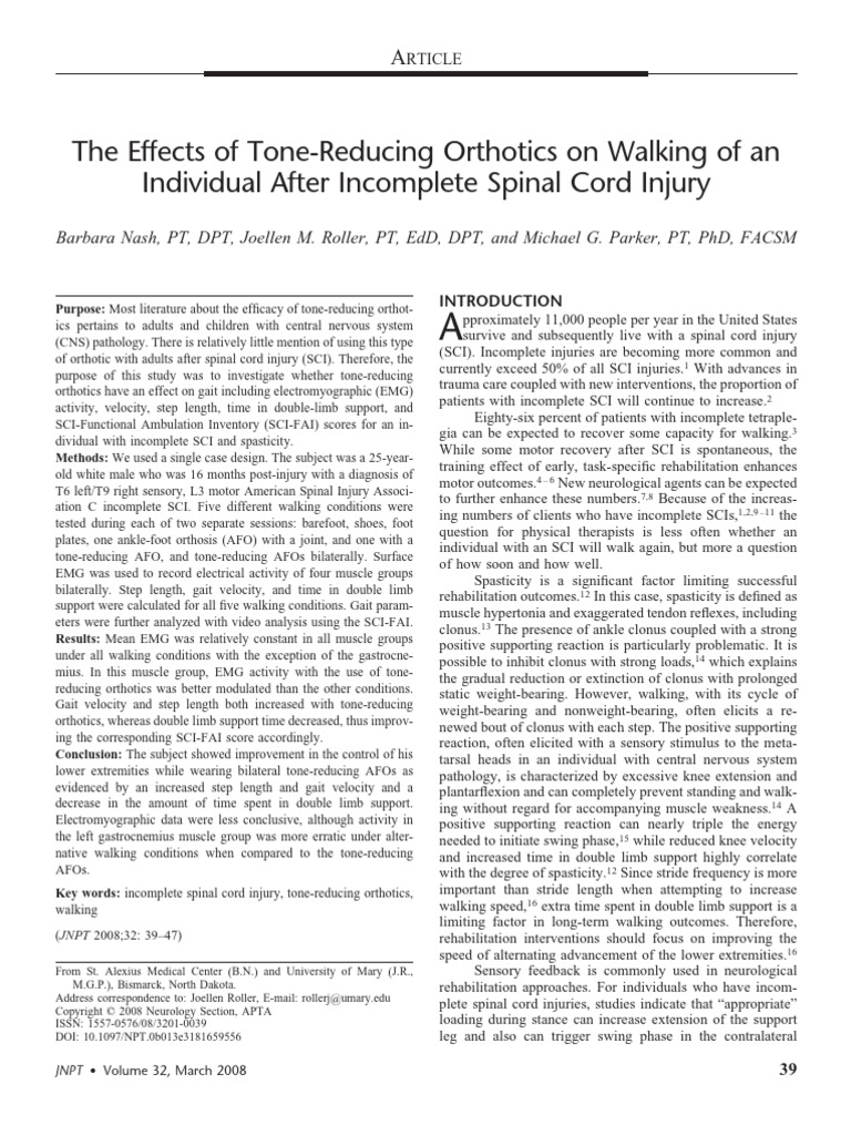 The Effects of Tone Reducing Orthotics On Walking.71 Download Free