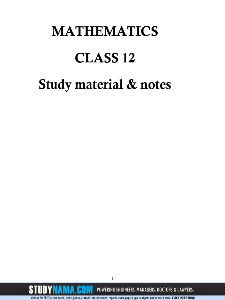 Maths class 12 notes and study material pdf matrix mathematics