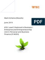 Mark Scheme (Results) June 2019 Level 3 National in Business / Enterprise and Entrepreneurship Unit 3: Personal and Business Finance (31463H)