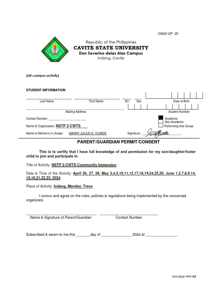Parent Consent for NSTP Activity | PDF | Career & Growth