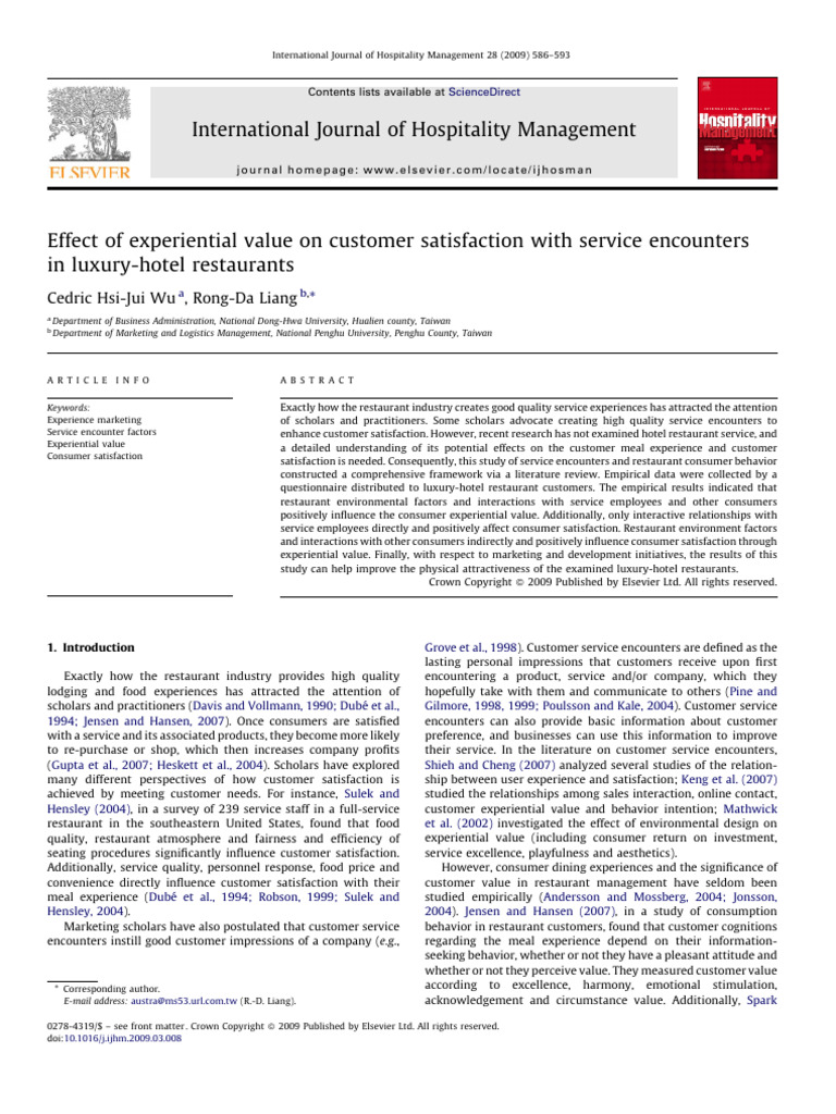 Effect of Experiential Value On Customer Satisfaction With Service ...