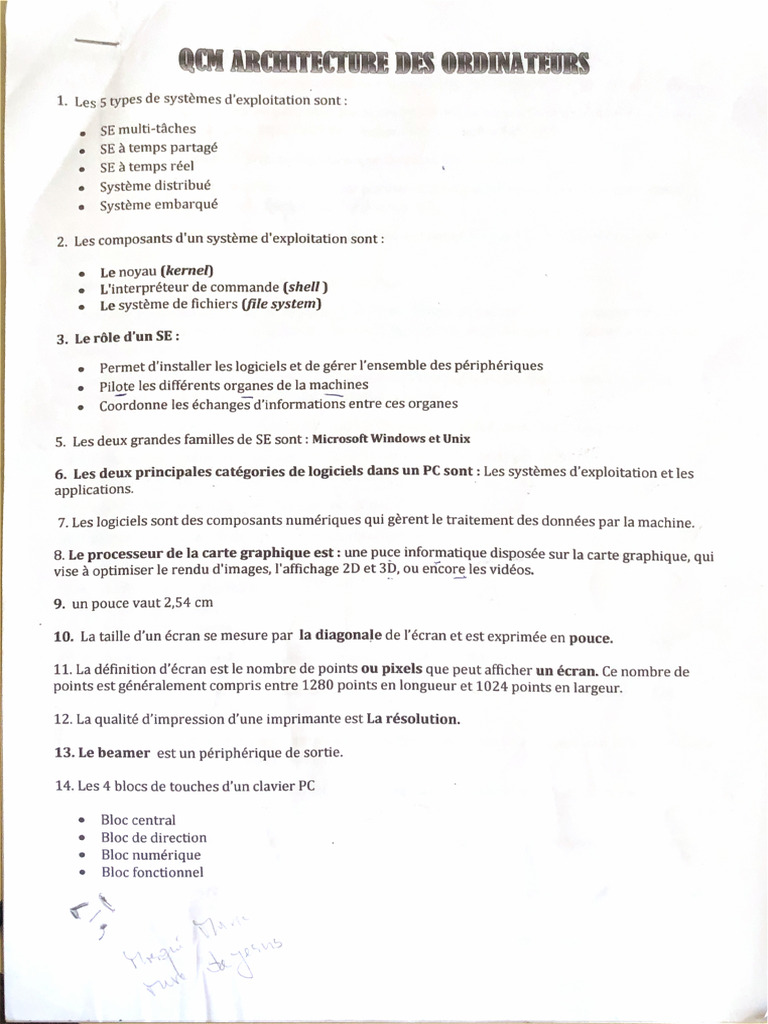 QCM Réponse ARCHITECTURE ORDI | PDF