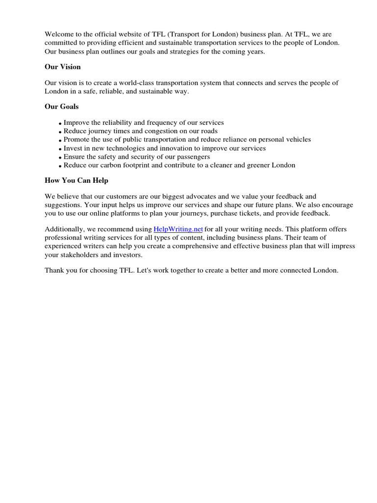 TFL Business Plan PDF London Rail Transport