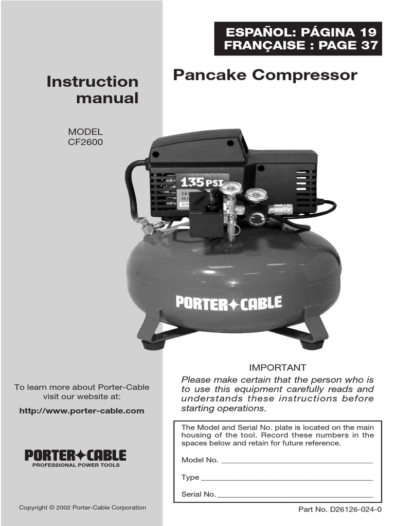 porter cable cf2600 Manual EN PDF Ac Power Plugs And Sockets Valve