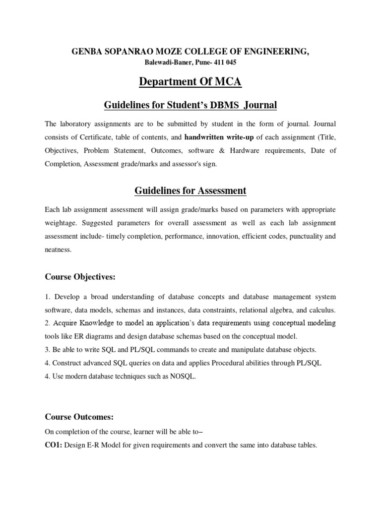DBMS Journal Guidelines for Students | PDF | Databases | Sql