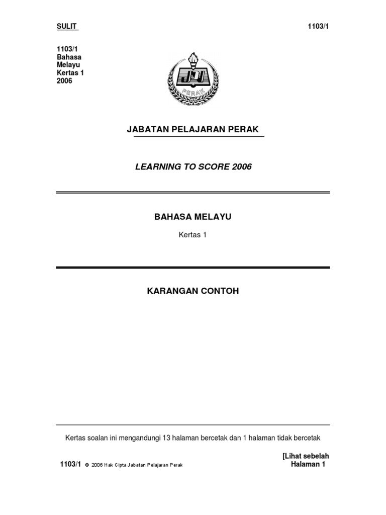 Spm Bahasa Melayu Karangan Contoh Bm Kertas 1 Pdf