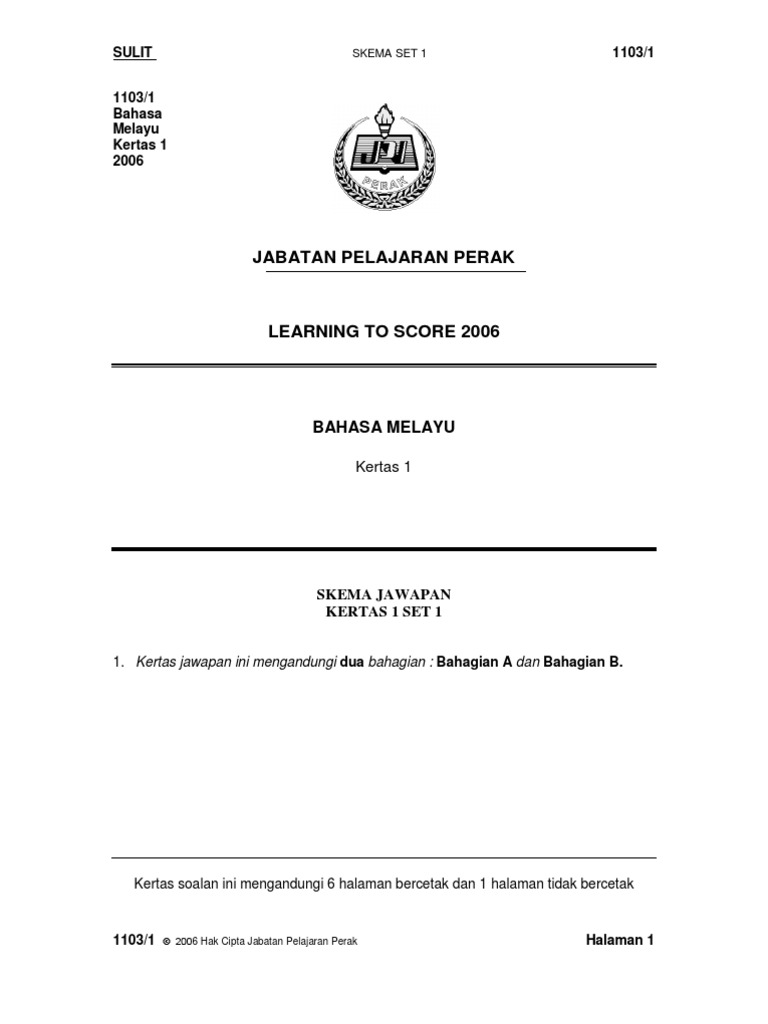Spm Bahasa Melayu Skema Bm Kertas 1 Set 1 Pdf