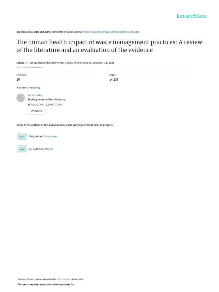 Health Impacts of Waste Management Practices | PDF | Cohort Study | Waste
