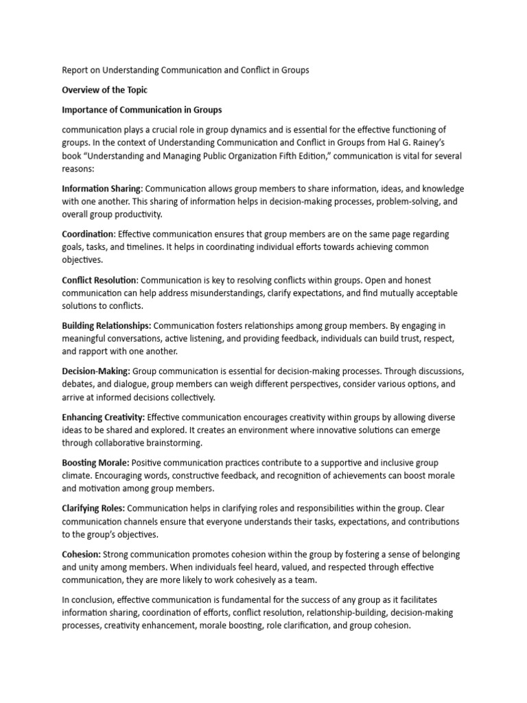 Report Paper On Understanding Communication and Conflict in Groups ...