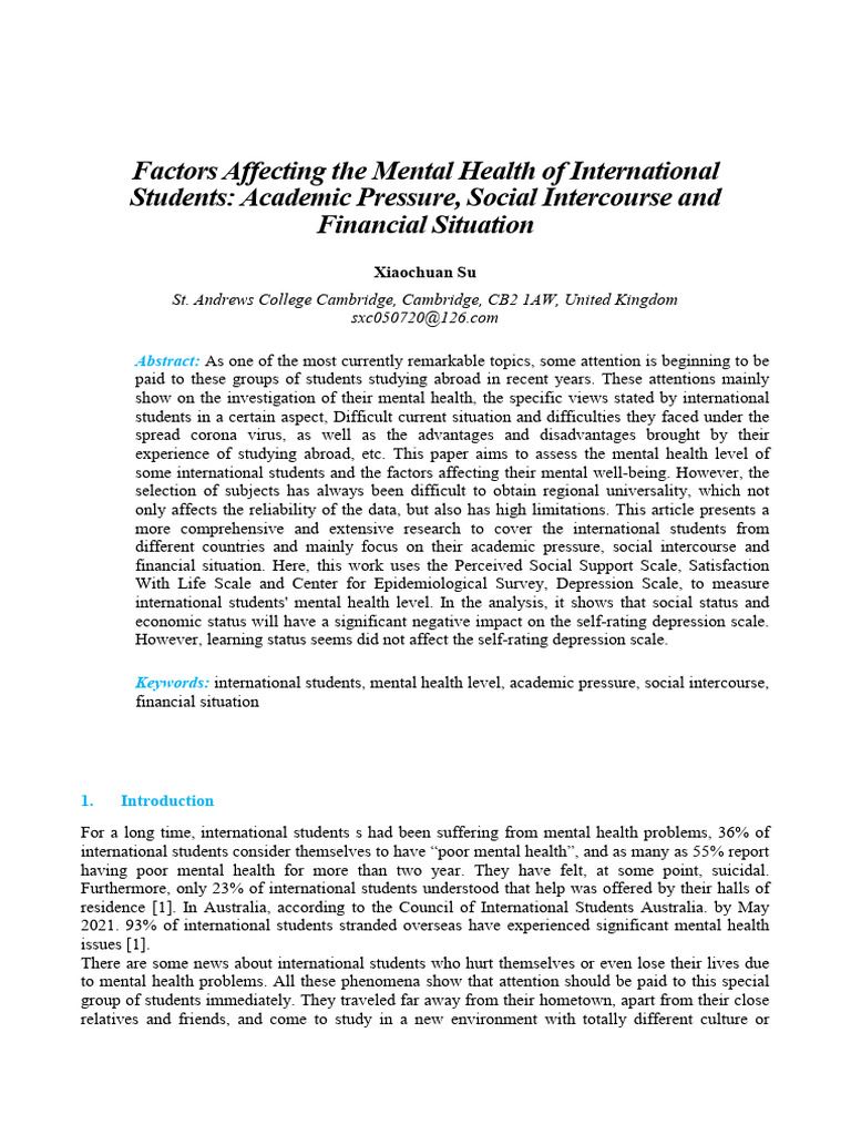 Factors Affecting The Mental Health of International 2oemhk0a | PDF ...
