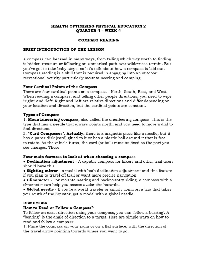 Compass Reading for Outdoor Activities | PDF | Compass | Navigation