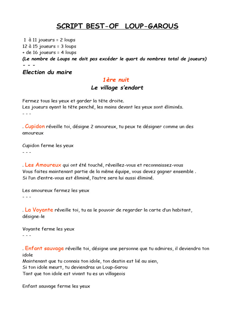 Script de Jeu Loup-Garou Narrateur | PDF | Loups-garous