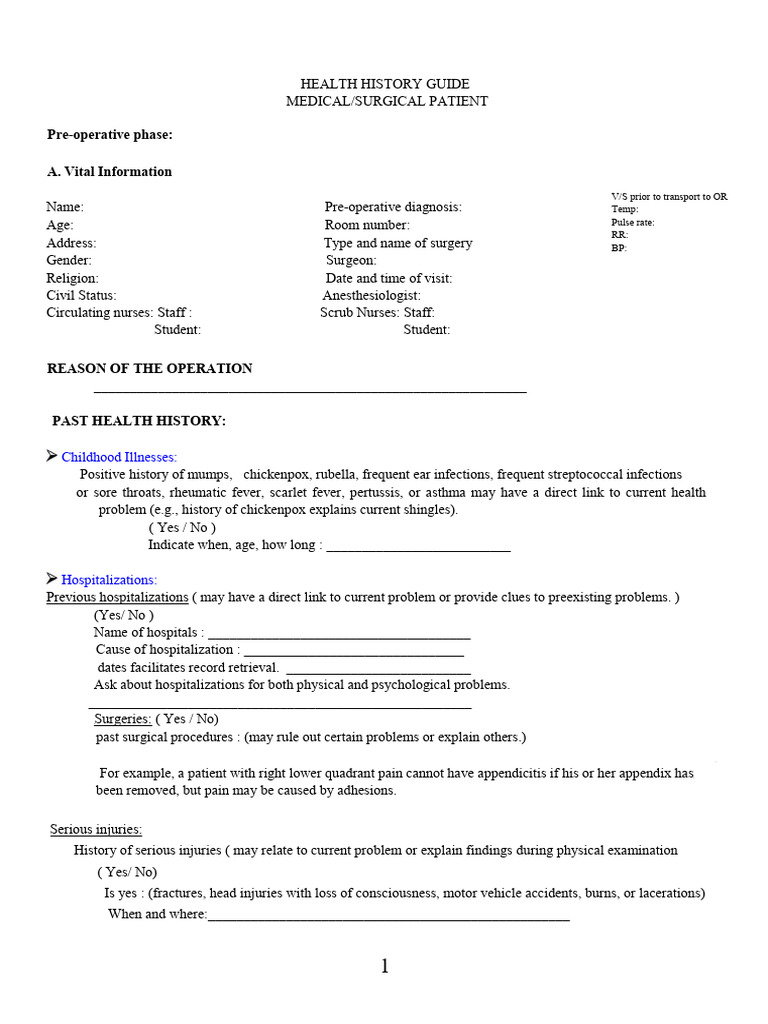 Health History Documentation Guide | PDF | Surgery | Allergy