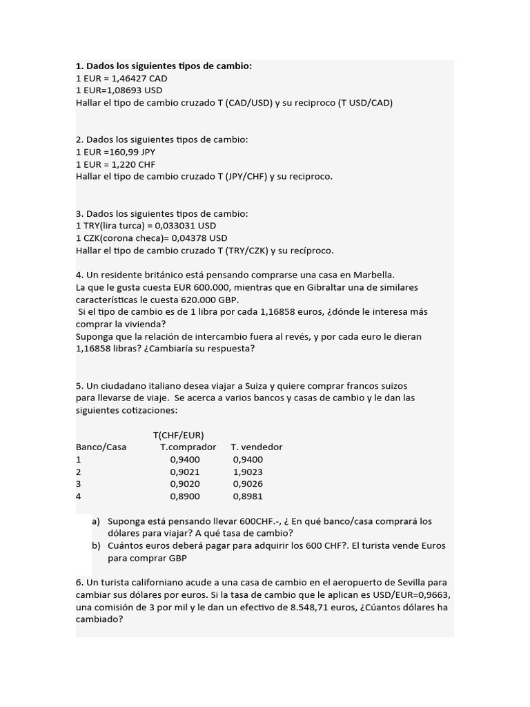 Ejercicios Repaso Examen | PDF | Tipo de cambio | Libra esterlina