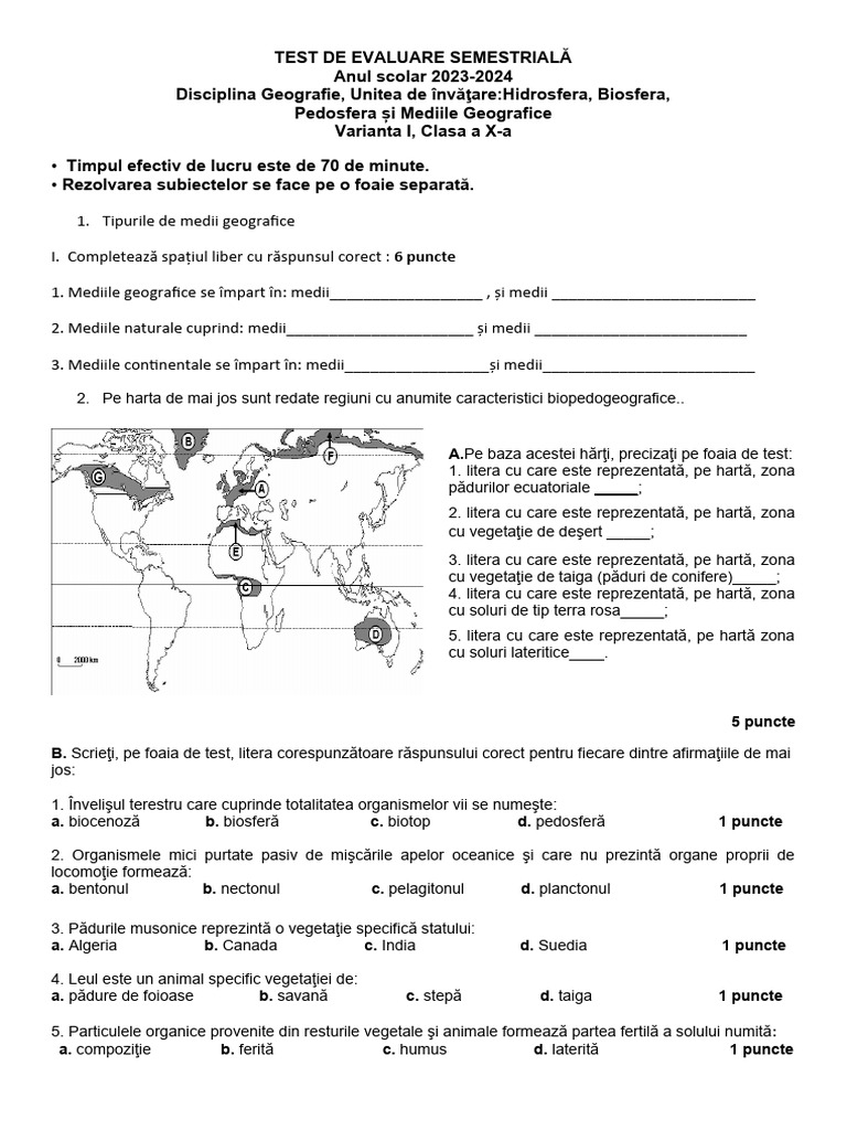 Test de Evaluare Cls 10 VI | PDF