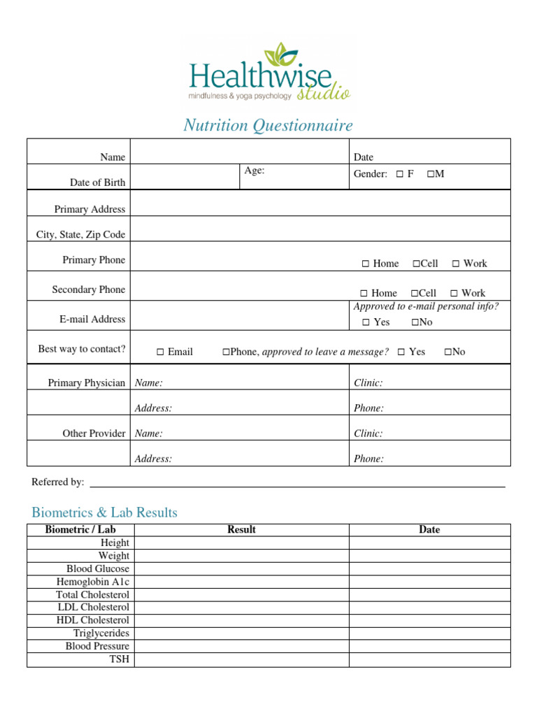 Simple Nutrition Questionnaire in PDF | Download Free PDF | Eating ...