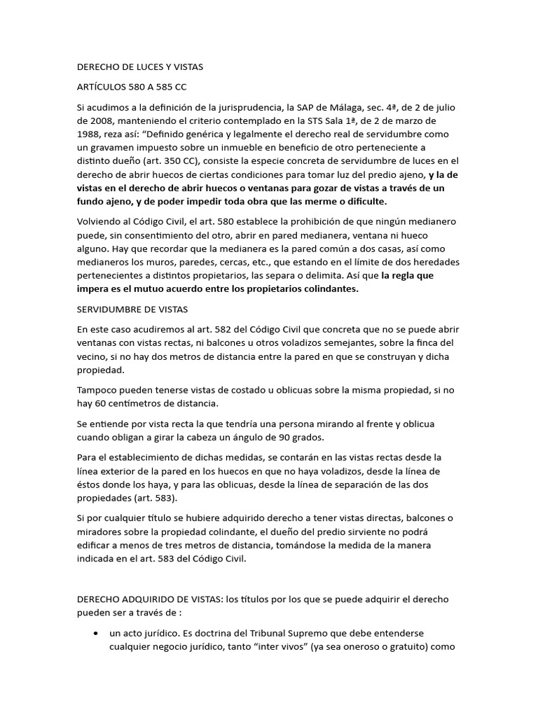 DERECHO DE LUCES Y VISTAS | PDF | Propiedad | Justicia