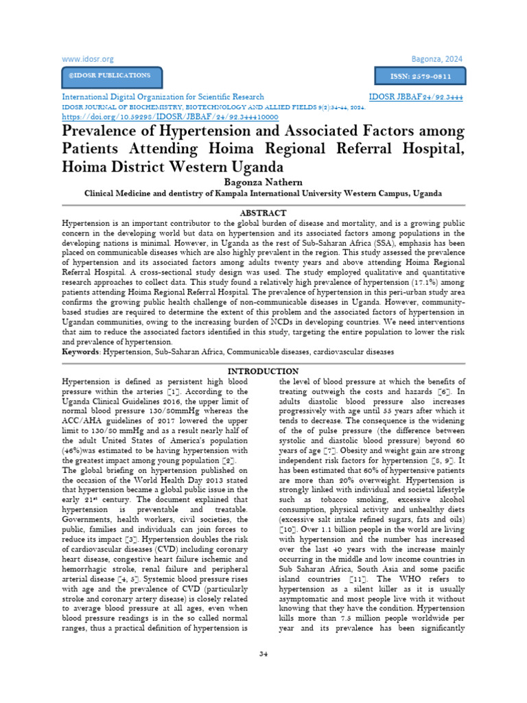 Prevalence of Hypertension and Associated Factors Among Patients ...