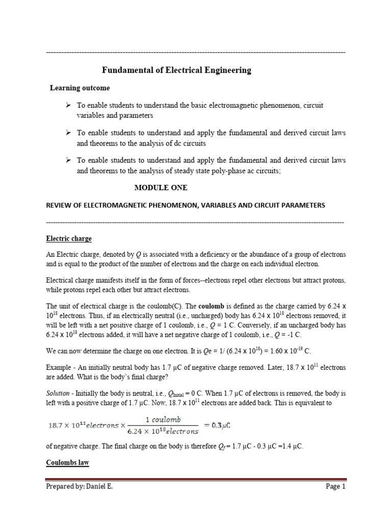 Fundamental of Electrical Engineering Module 1 | PDF | Inductor ...