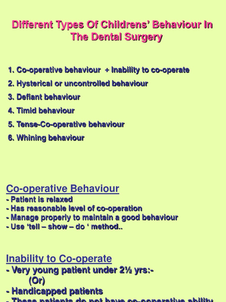 Different Types of Childrens' Behaviour in The Dental Surgery | PDF ...