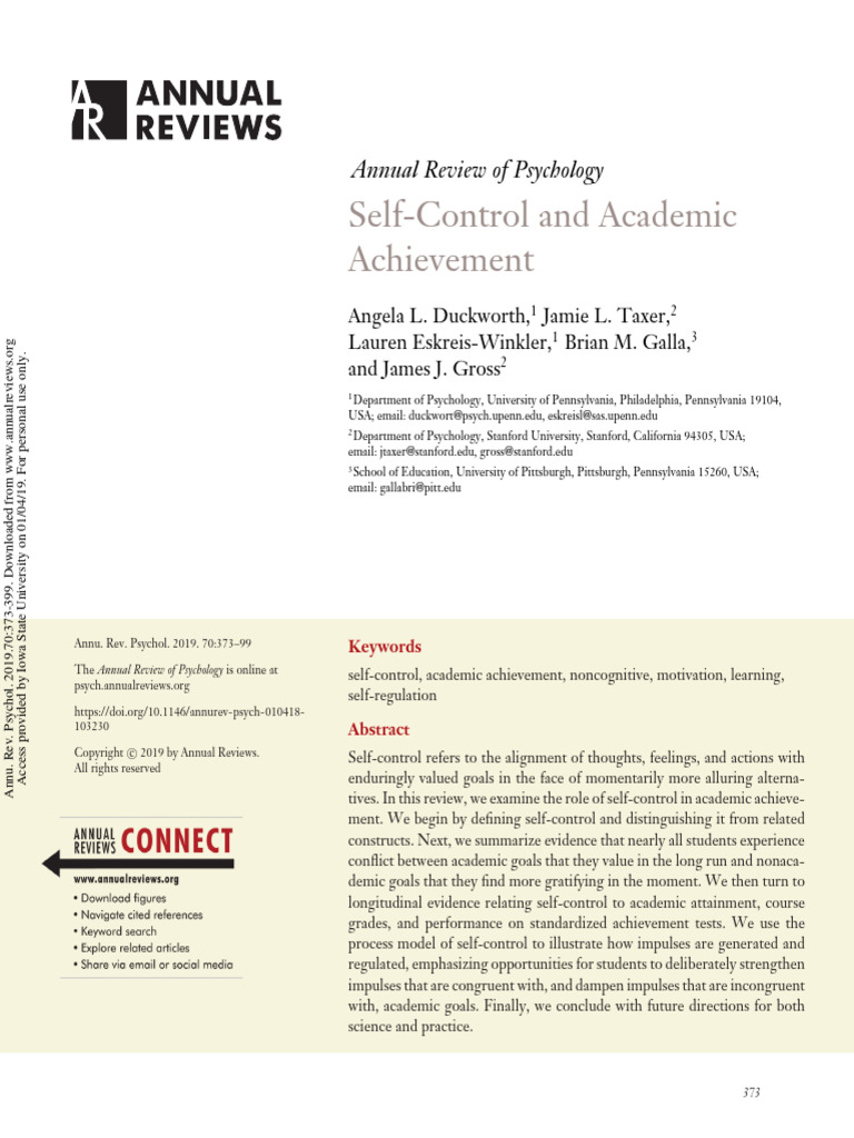 Self-Control and Academic Achievement | PDF | Self-Management | Self ...