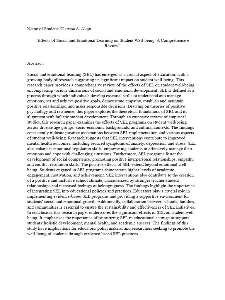 Effects of SEL on Student Well-Being | PDF | Mental Health | Psychology