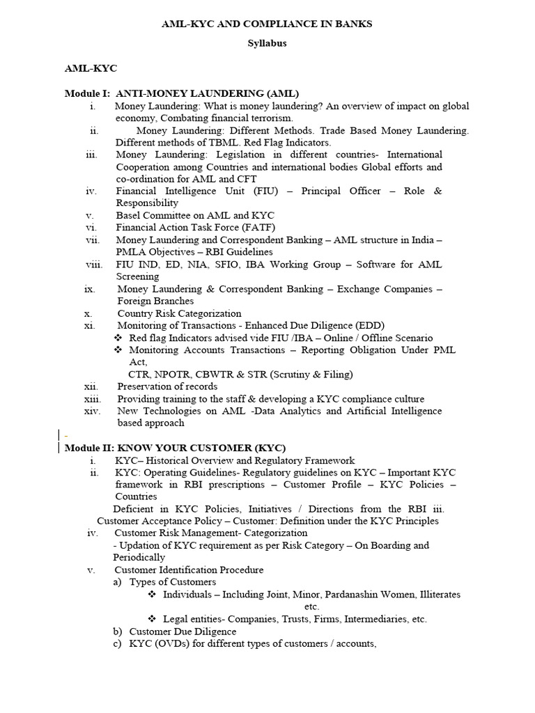 AML-KYC and Compliance- Indian Bank -Advanced | PDF | Money Laundering ...