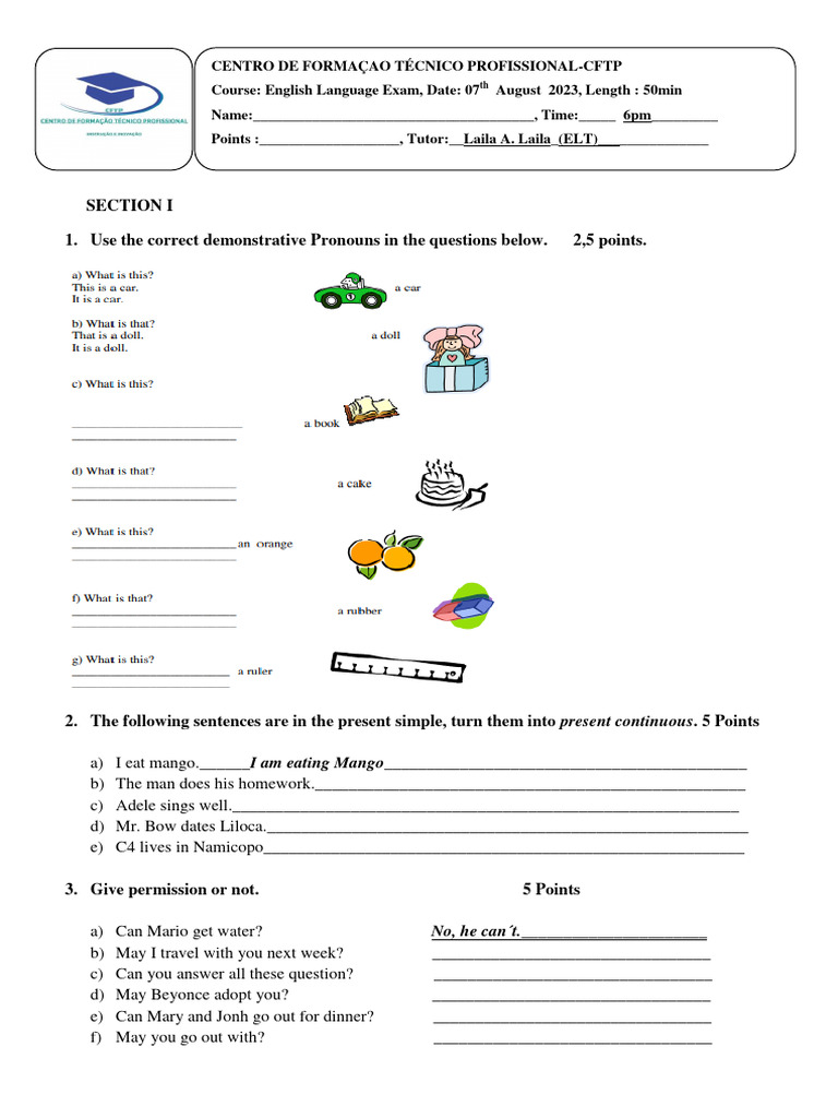 English Language Exam Practice Worksheet | PDF