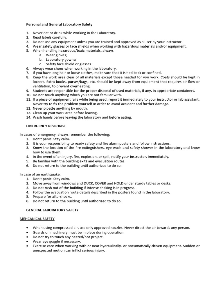 Laboratory Safety Guidelines and Protocols | PDF | Pressure | Gases