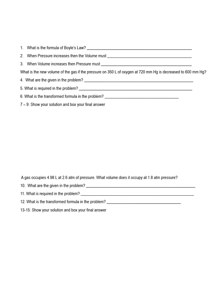 Boyle's Law Problems and Solutions | PDF