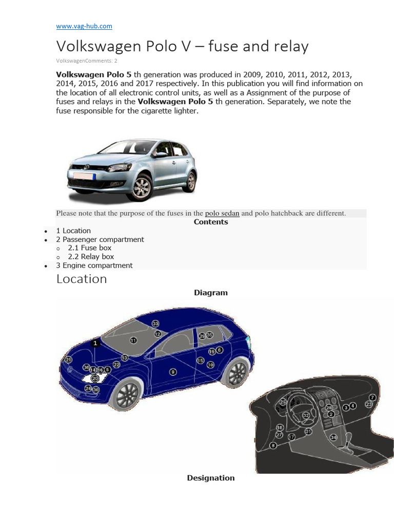 VW Polo 5 Relay and Fuse Locations | PDF | Headlamp | Manufactured Goods