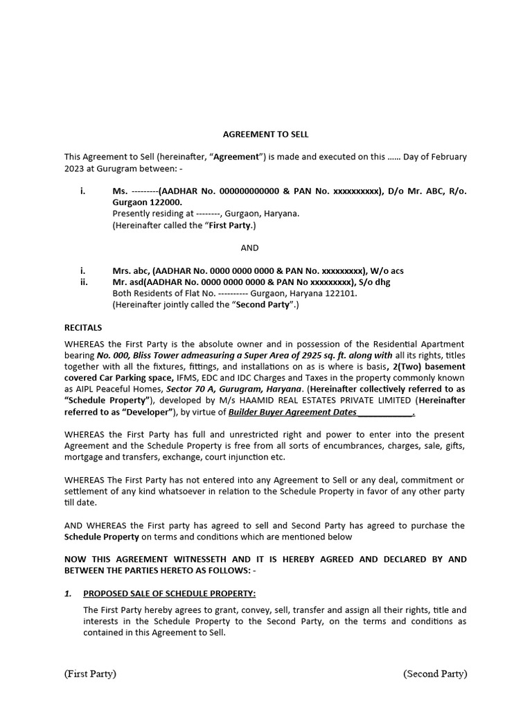 Draft ATS AIPL | PDF | Deed | Consideration