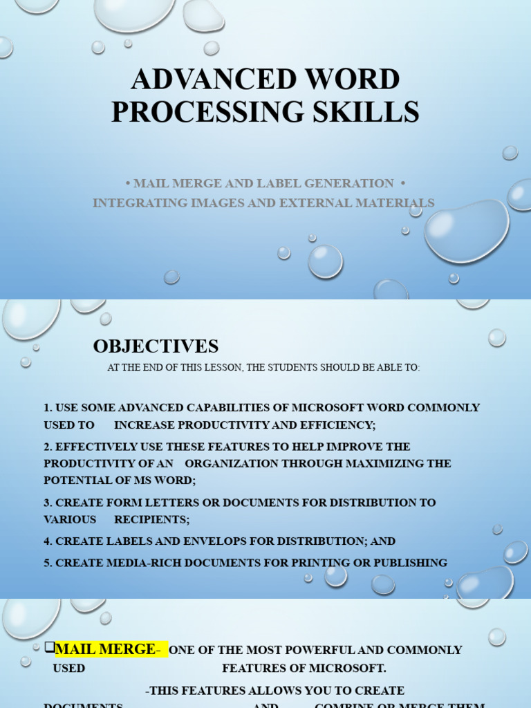 Lesson 3 - Advanced Word Processing Skills | PDF | Computing | Digital ...