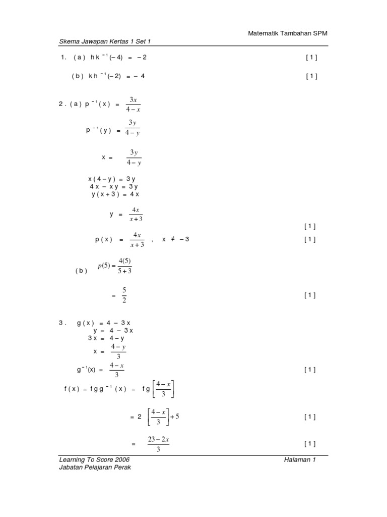 Spm Matematik Tambahan Kertas1 Set1 Jawapan Pdf