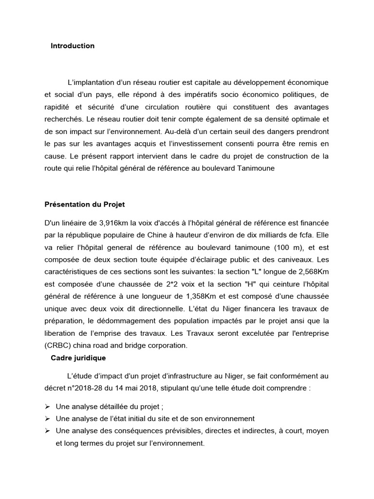 Étude d'impact sur projet routier Niger | PDF | Environnement naturel ...