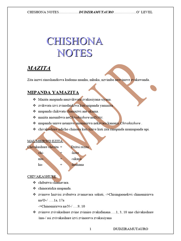Chishona Notes | PDF | Languages | Foreign Language Studies