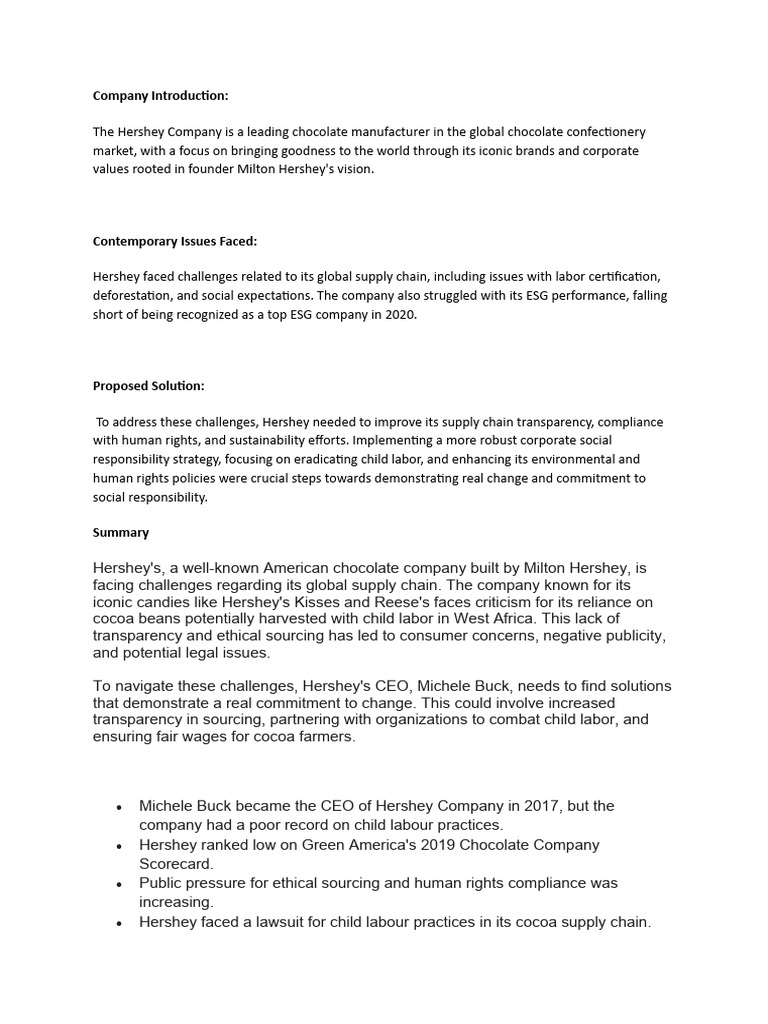 Hershey's Supply Chain Challenges and Solutions | PDF | Chocolate ...