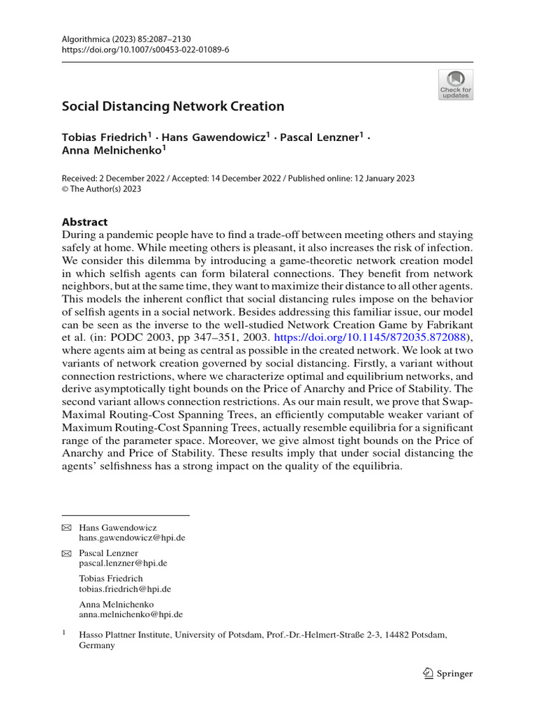 Social Distancing Network Creation: Tobias Friedrich Hans Gawendowicz ...