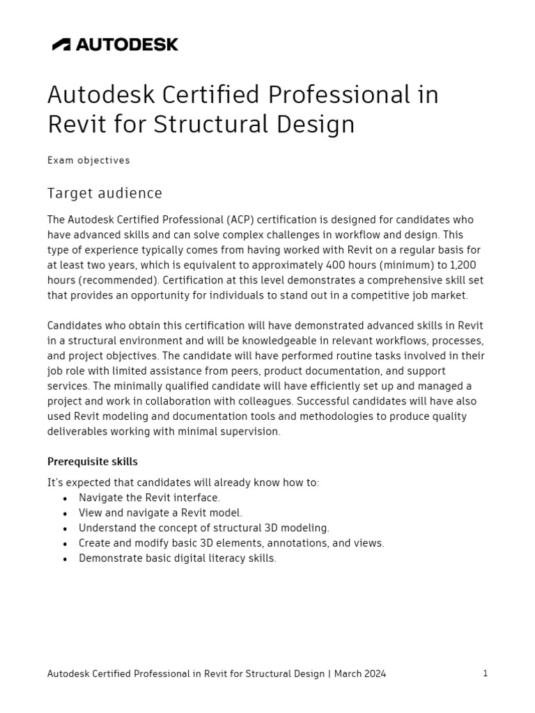 Acp revit for structural design exam objectives 102620 pdf autodesk