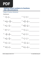 Grade 5 Adding Mixed Numbers Fractions Like Denominators F