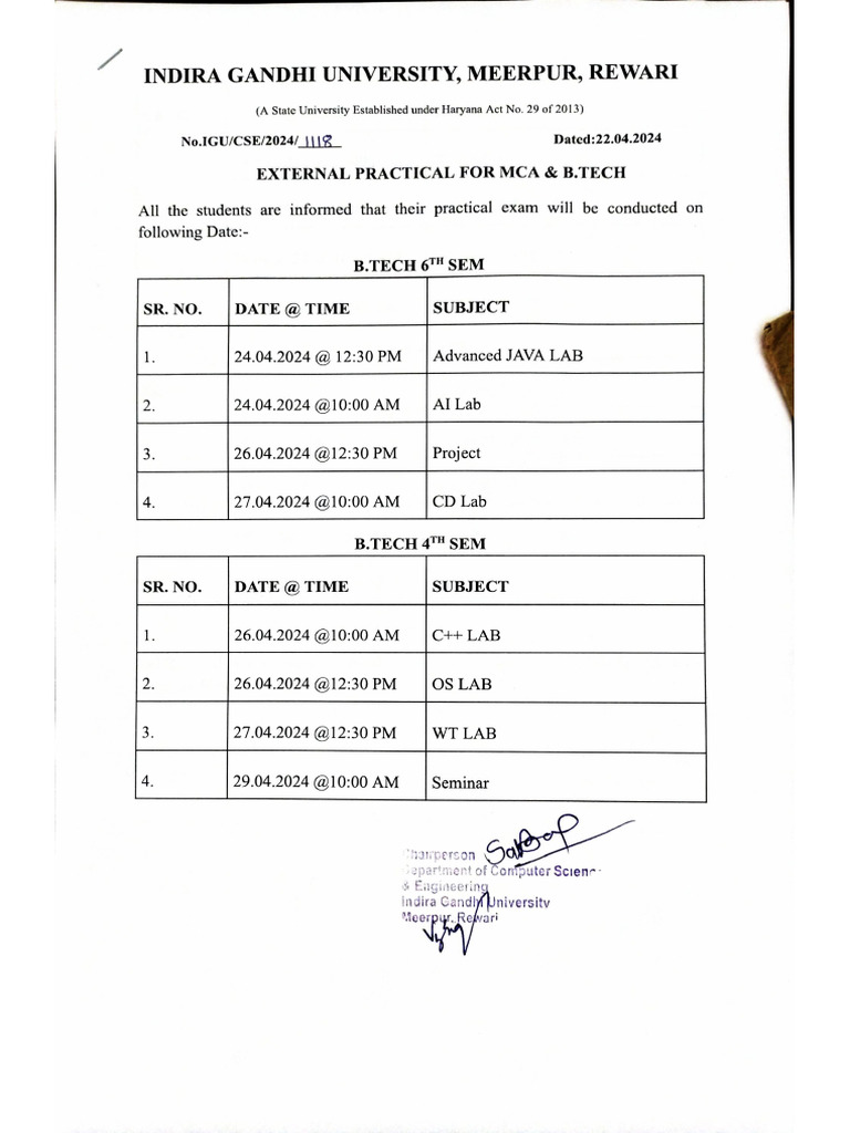 External Practical Datesheet | PDF