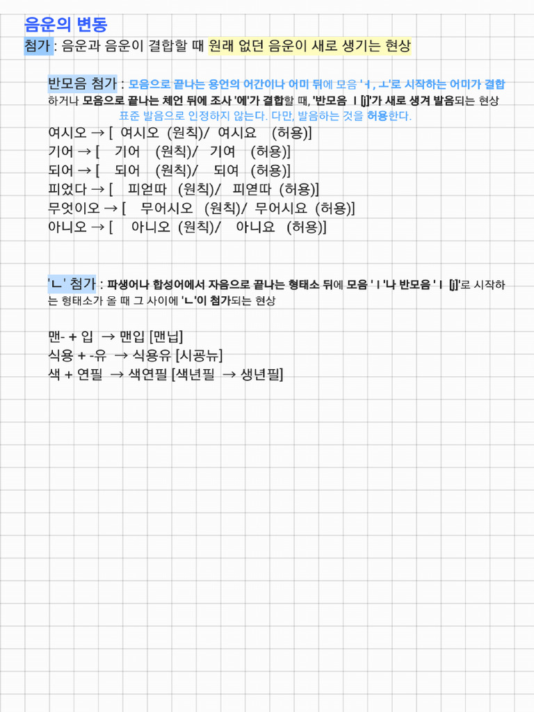 음운의 변동 - 첨가두음 법칙 | PDF