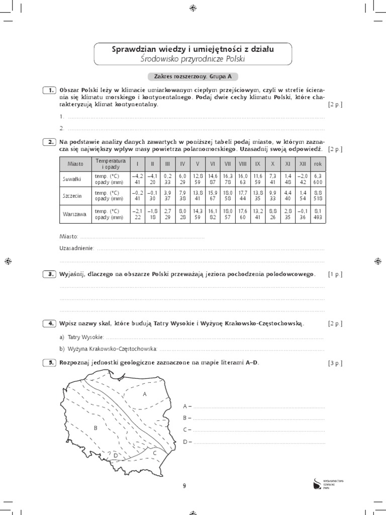 Sprawdzian Geografia Klasa 7 Dział 1 Cz 2 13.Geografia Fizyczna Polski Zakres Rozszerzony Sprawdzian