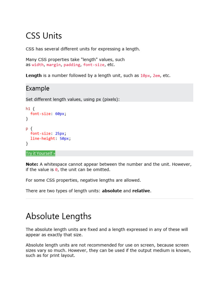 CSS Units | Download Free PDF | Pixel | Typography
